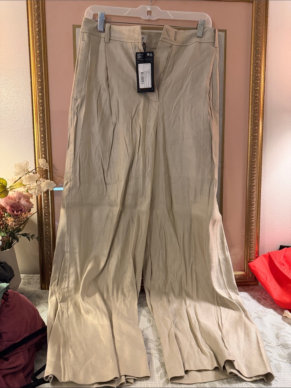 Weekday Wide-Leg High-Rise Pants — Beige Cream